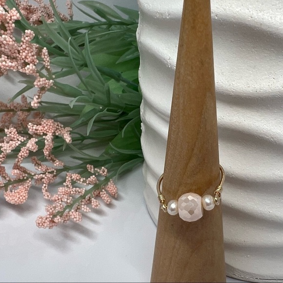 FRESHWATER Pearls & Pink Glass Beaded 14K Gold Filled Ring - Picture 12 of 12